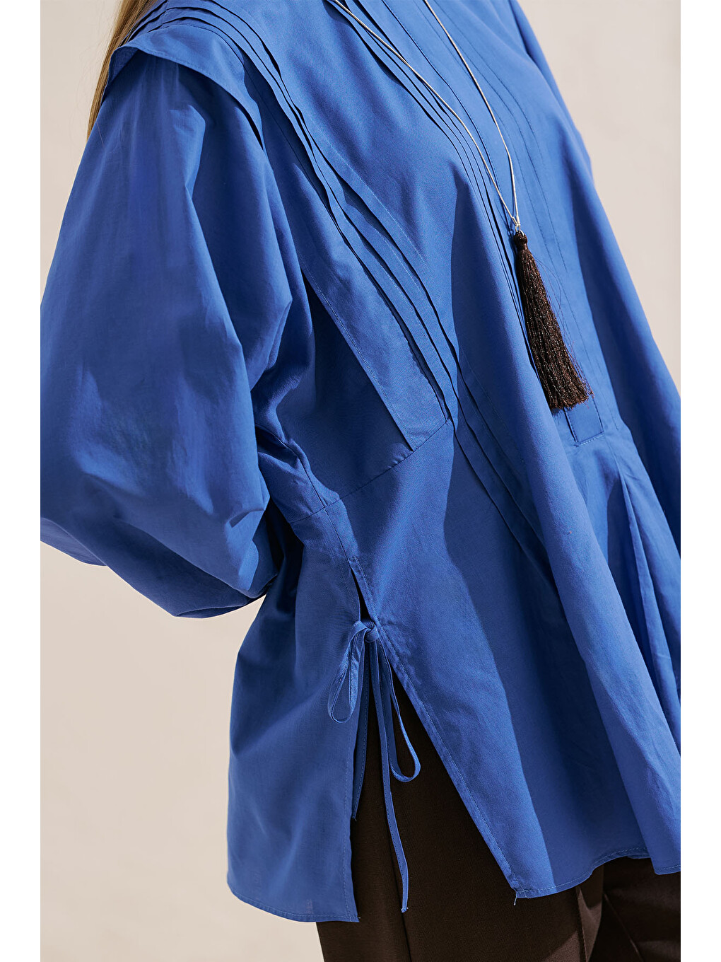 Nervürlü Dökümlü Tunik Mavi-3