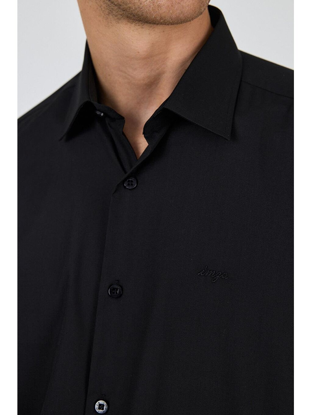 Siyah Klasik Yaka Uzun Kol Cepsiz Comfort Fit Classic Pamuklu Gömlek Gömlek 1004250287-3