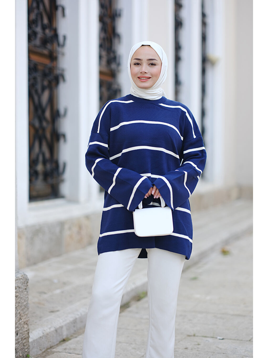 Locco Moda Çizgili Triko Tunik Lacivert - 2