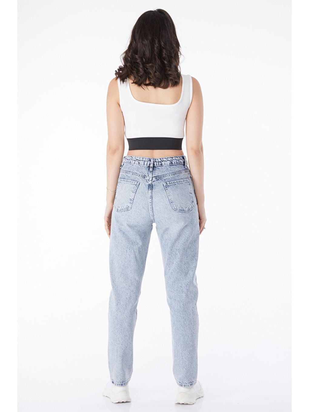 TOFİSA Düz Orta Kadın Mavi Dizi Yırtık Mom Jeans Jean Pantolon - 50008 - 4