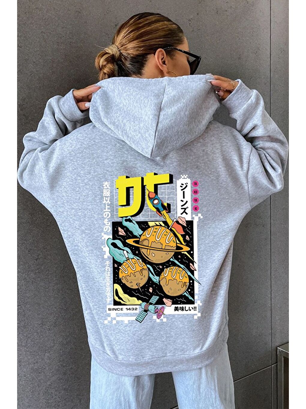 uyguntarz Gri Unisex Tokoyaki Baskılı Sweatshirt - 1