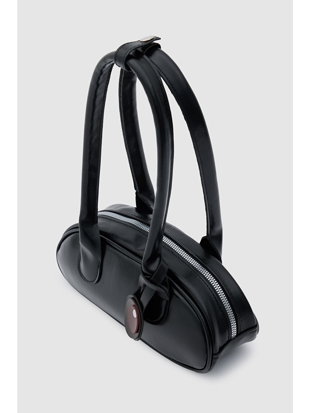 Lisse Charmlı Oval Baget Çanta Siyah-6