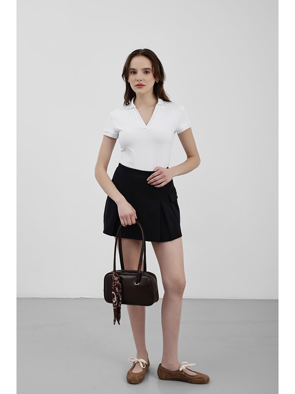 Kahverengi Beau Fular Detaylı Baget Çanta Acı Kahve-4