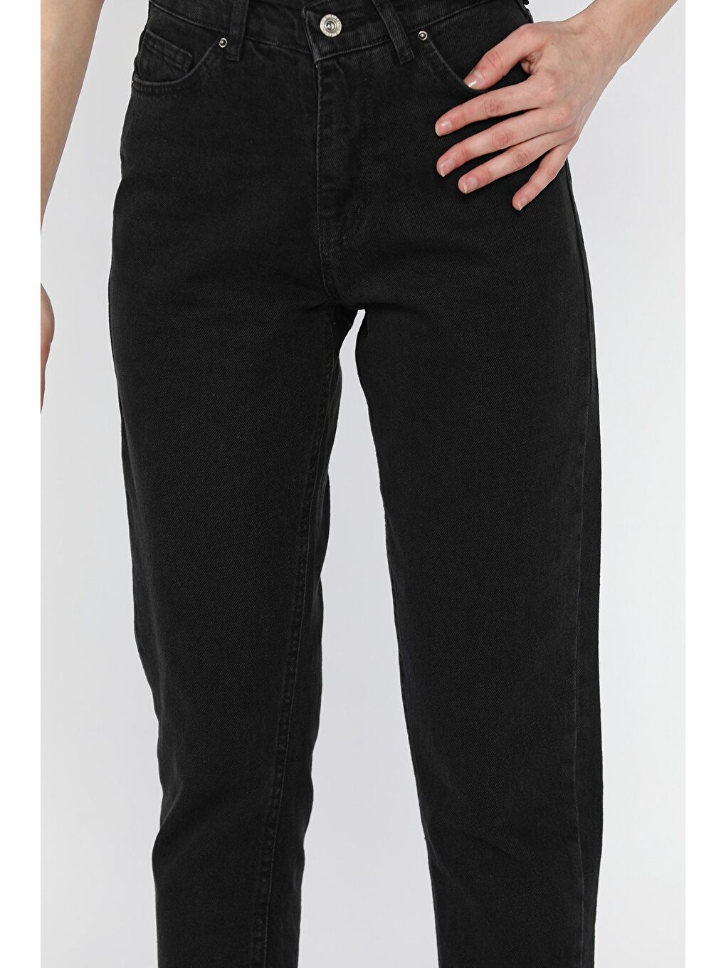 Siyah Kadın Yüksek Bel Mom Jean Pantolon-3