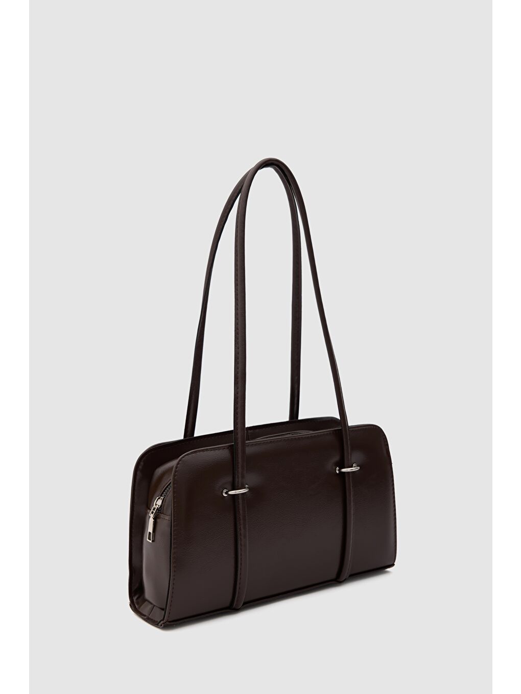 Kahverengi Hansal Metal Detaylı Baget Çanta Acı Kahve-3