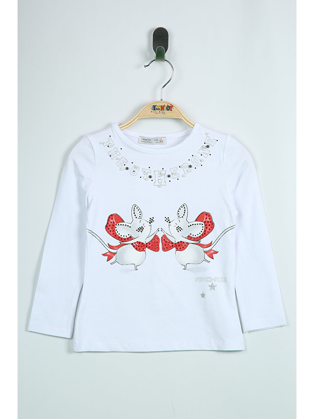 Beyaz Kız Çocuk Sweatshirt Yaka İnci Taş