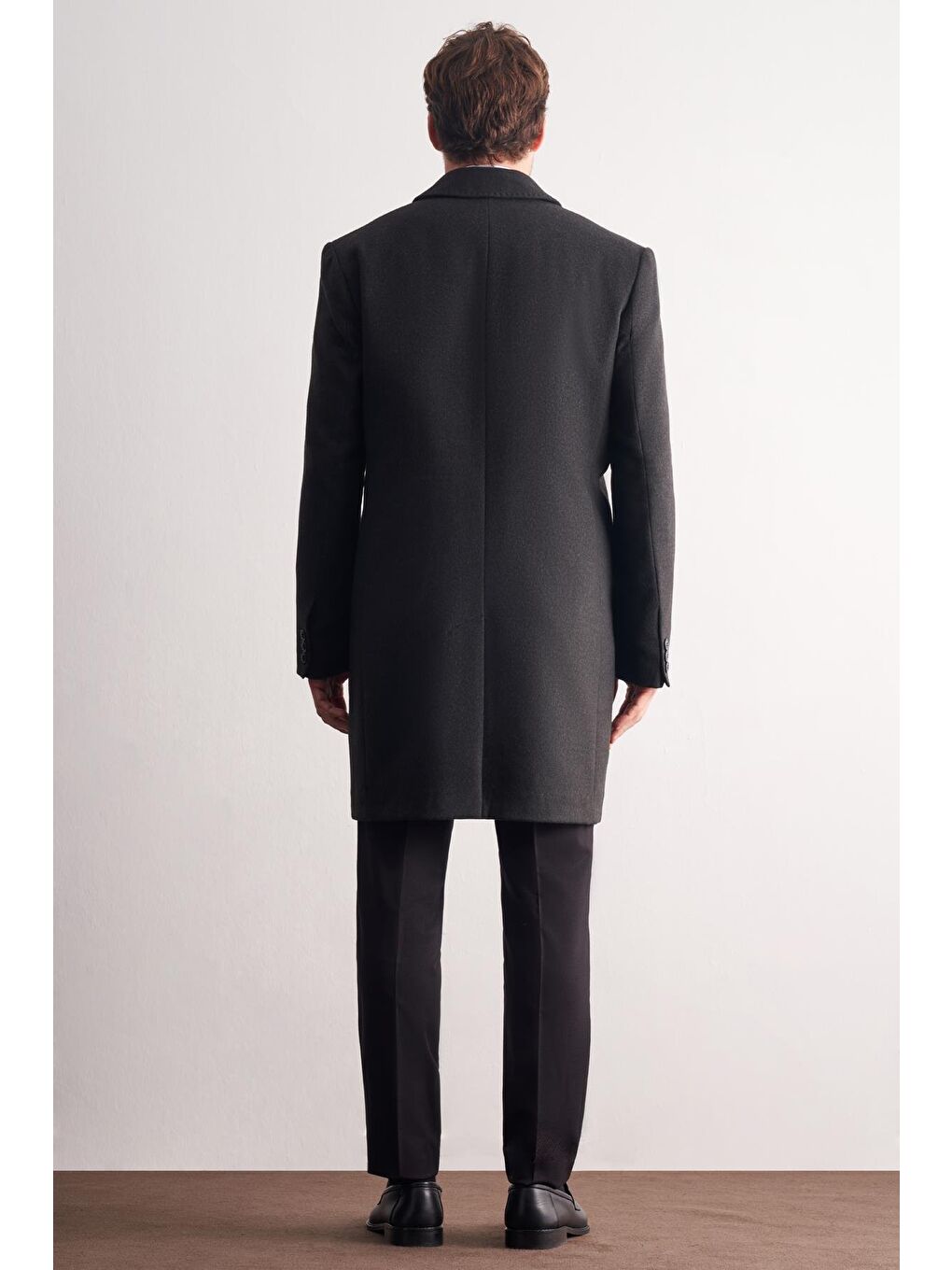 Koyu Antrasit Berberi Yaka Tam Astar Classic Comfort Fit Esnek Kaşe Palto 1005255152-4