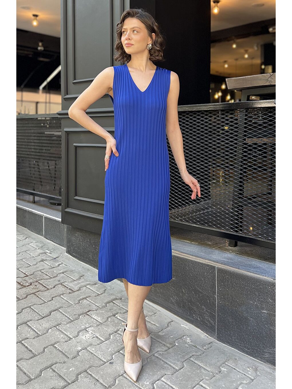 Mavi Kadın Sıfır Kol Triko Elbise