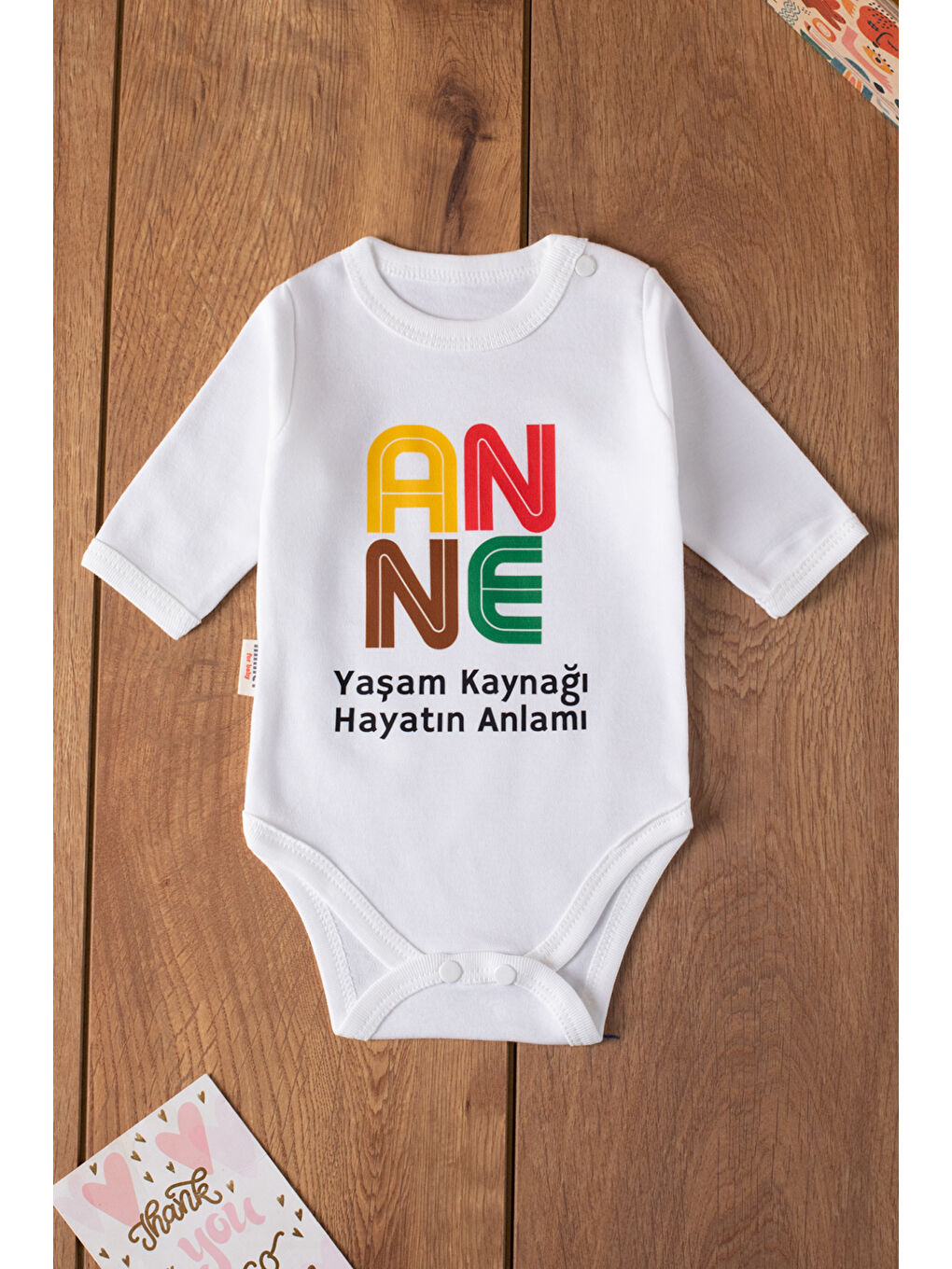 Cansın Mini Ekru Organik Pamuk Anne & Baba Yazı Baskılı 2'li Bebek Çıtçıtlı Badi - 3