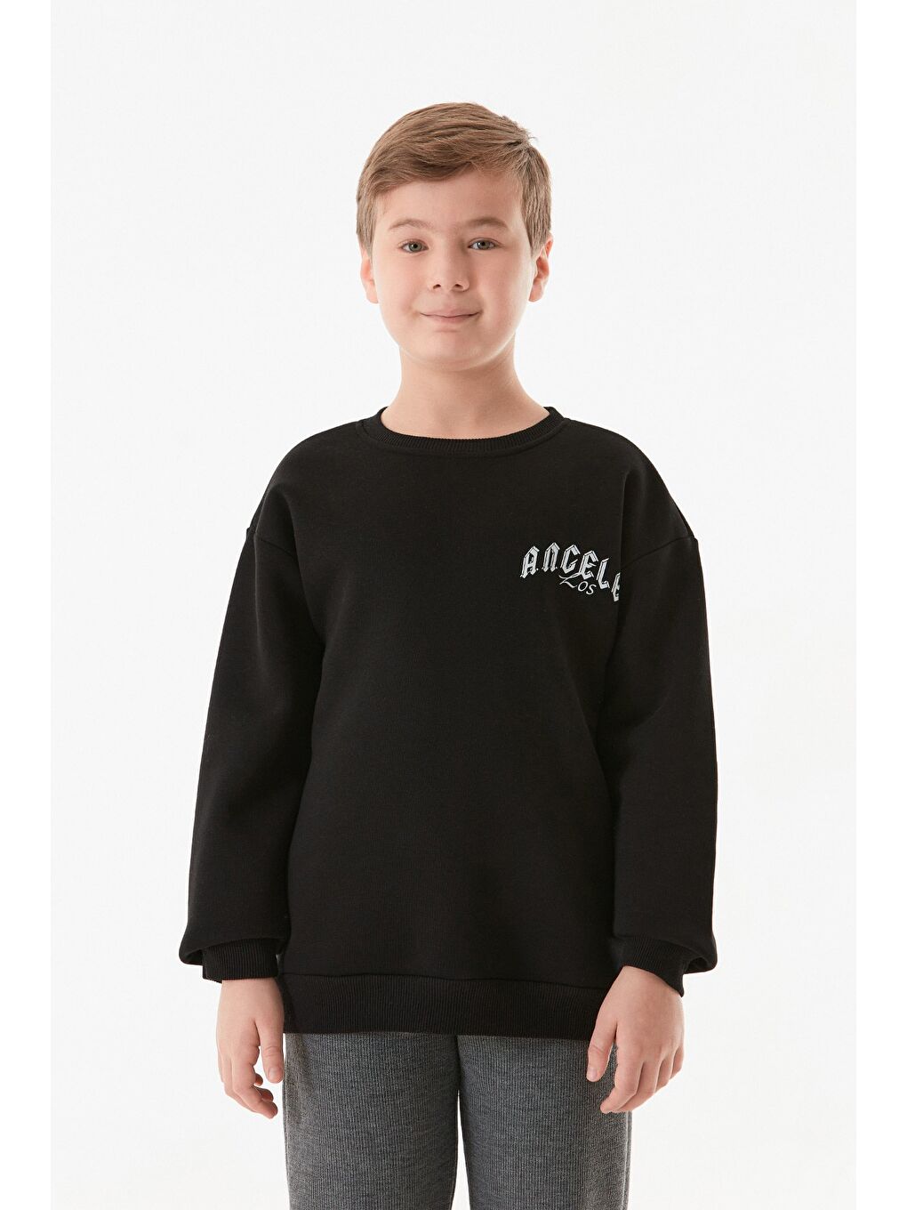 Siyah 3 İplik Los Angeles Yazı Baskılı Erkek Çocuk Sweatshirt