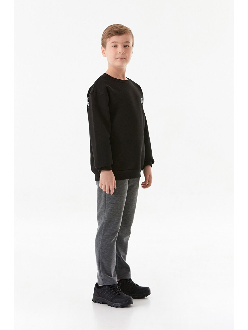 Siyah 3 İplik Los Angeles Yazı Baskılı Erkek Çocuk Sweatshirt-2