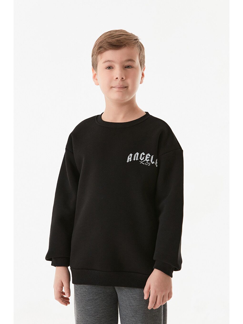 Siyah 3 İplik Los Angeles Yazı Baskılı Erkek Çocuk Sweatshirt-3