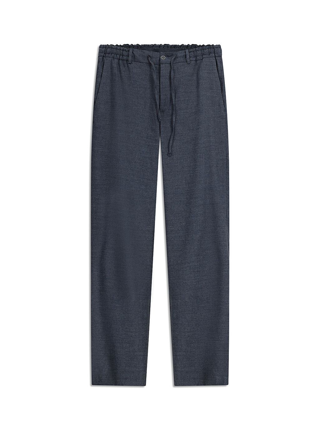 Lacivert Slim Fit Dar Kesim Beli Lastikli İpli Keten Karışımlı Pantolon-5