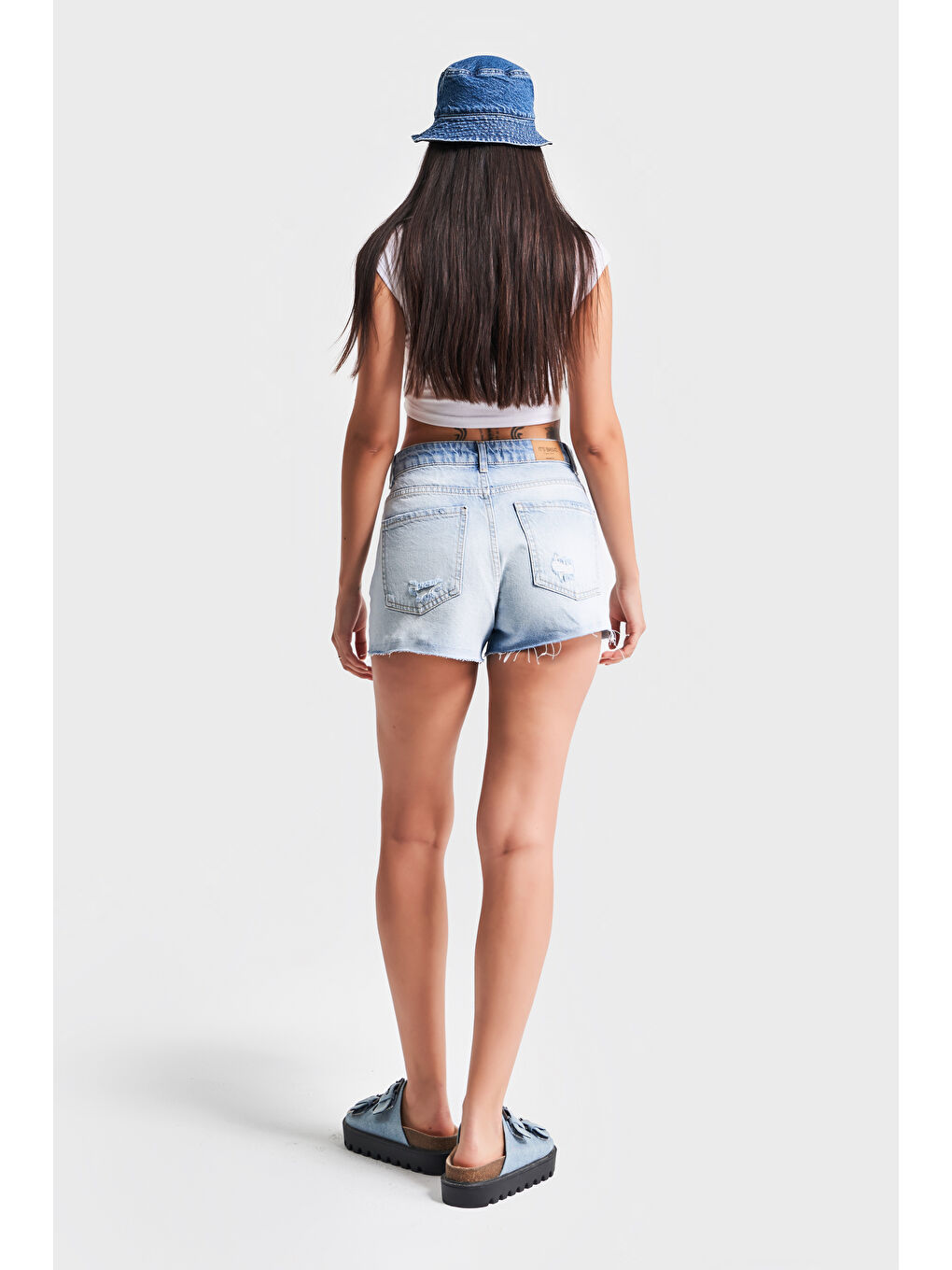 Mavi Kadın Snow Jean Rengi 10s5 3 Mini Boy Yırtık Detaylı Püsküllü Paça  100 Pamuk Denim Şort-4