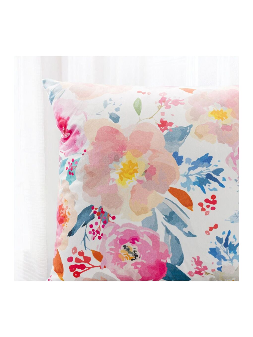 Pembe Çiçek Yaz Desen Dekoratif Kırlent Kılıfı 43x43-2