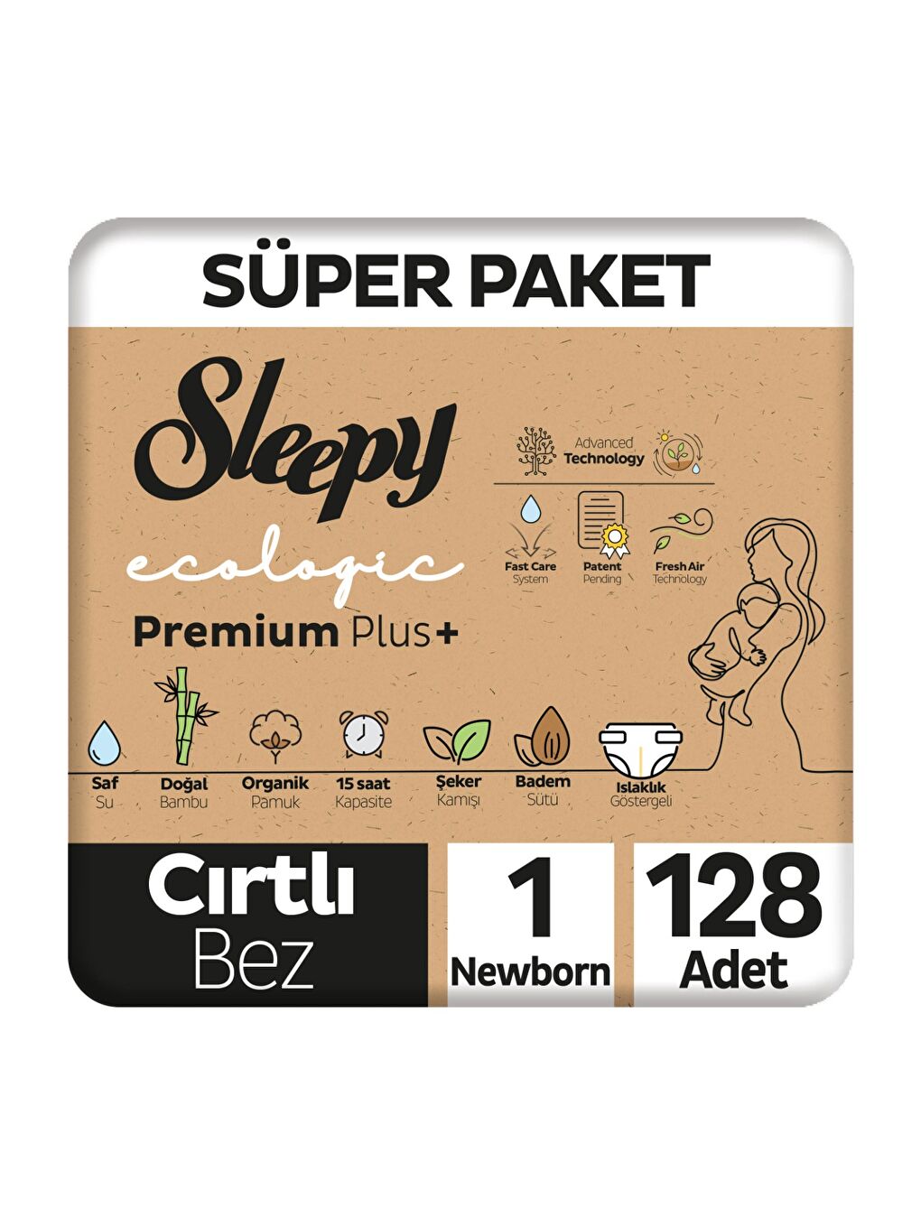Ecologic Premium Plus Süper Paket Bebek Bezi 1 Numara 128 Adet