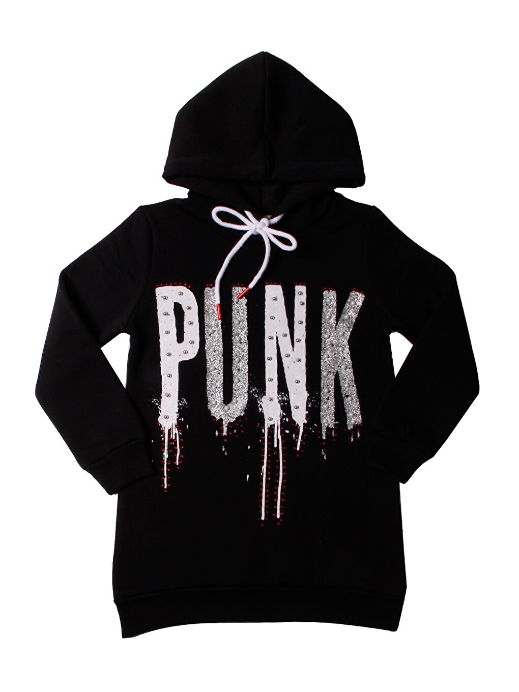 Siyah Kız Çocuk Sweatshirt Kapüşonlu Punk Baskılı