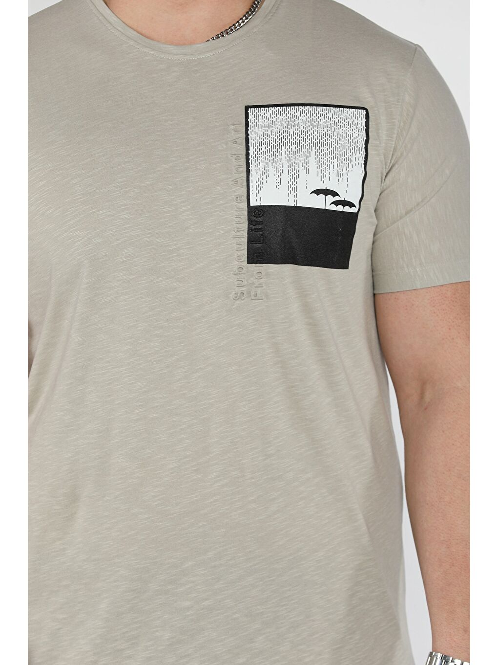 Gri Baskılı Bisiklet Yaka Erkek Tişört-3