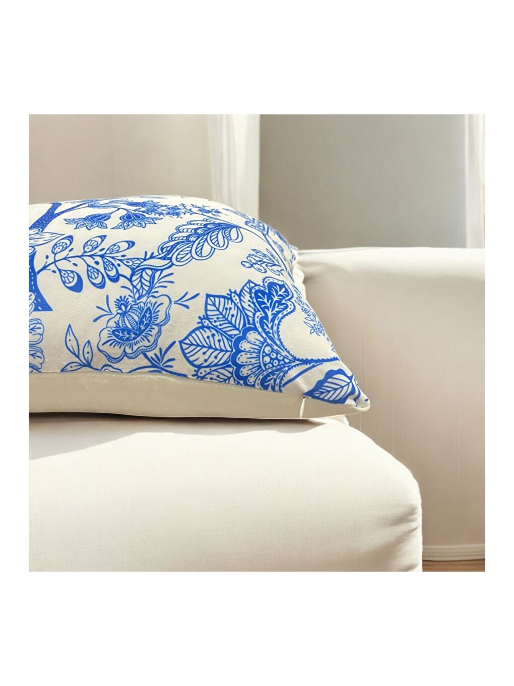 Mavi Çiçekli Yaz Desen Dijital baskı Dekoratif Kırlent Kılıfı 43x43-3