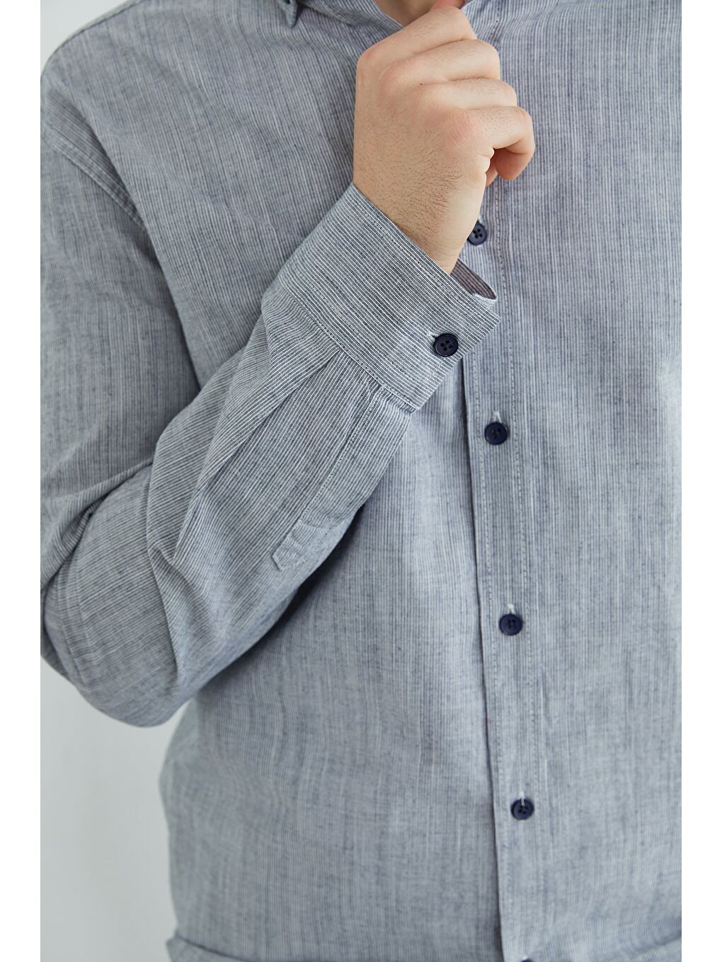 Lacivert Çizgili Düğmeli Gömlek-2