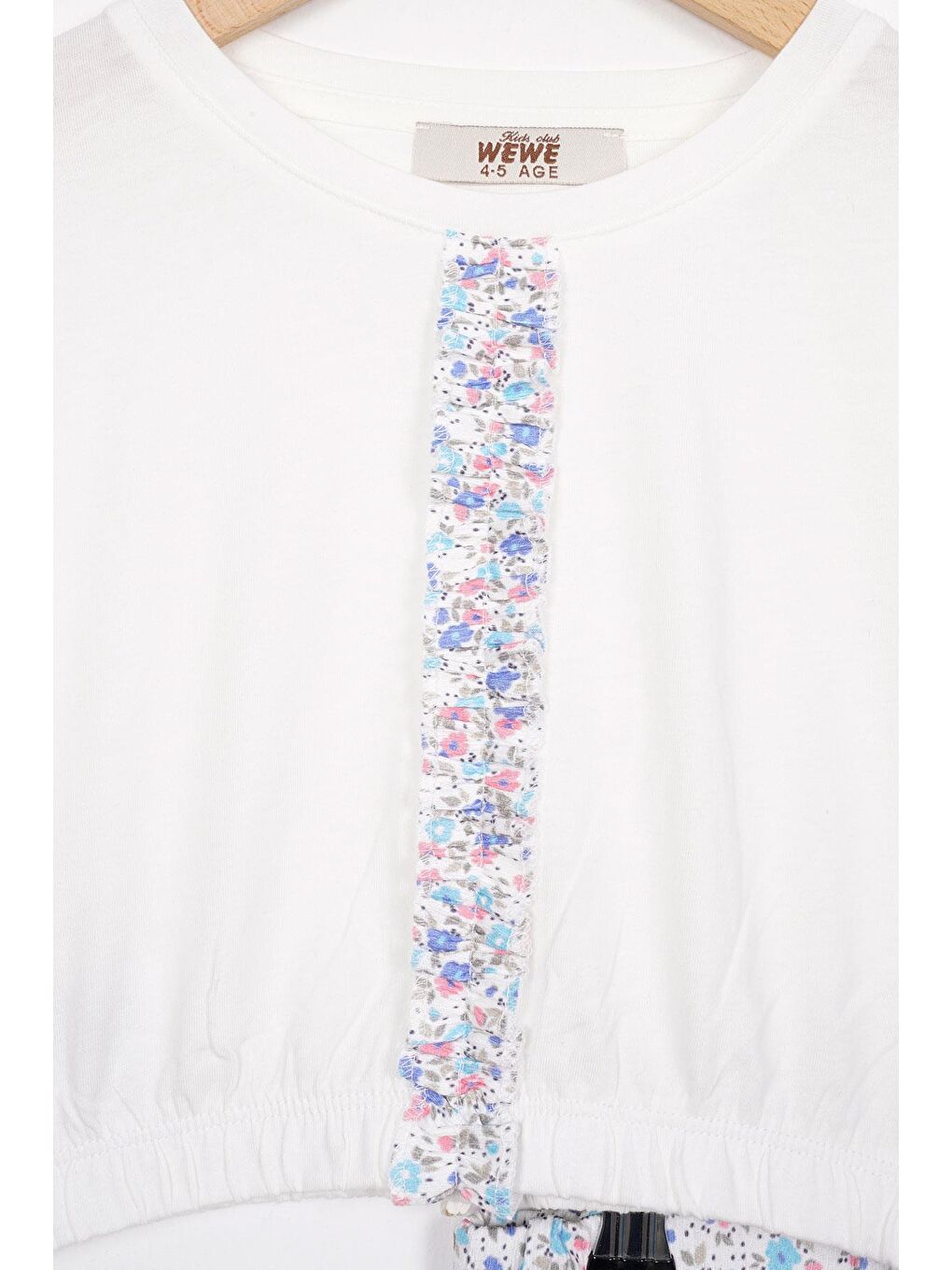 Beli Lastikli Duble Kol Çiçekli Mavi Renk Kız Çocuk Etekli Takım-1