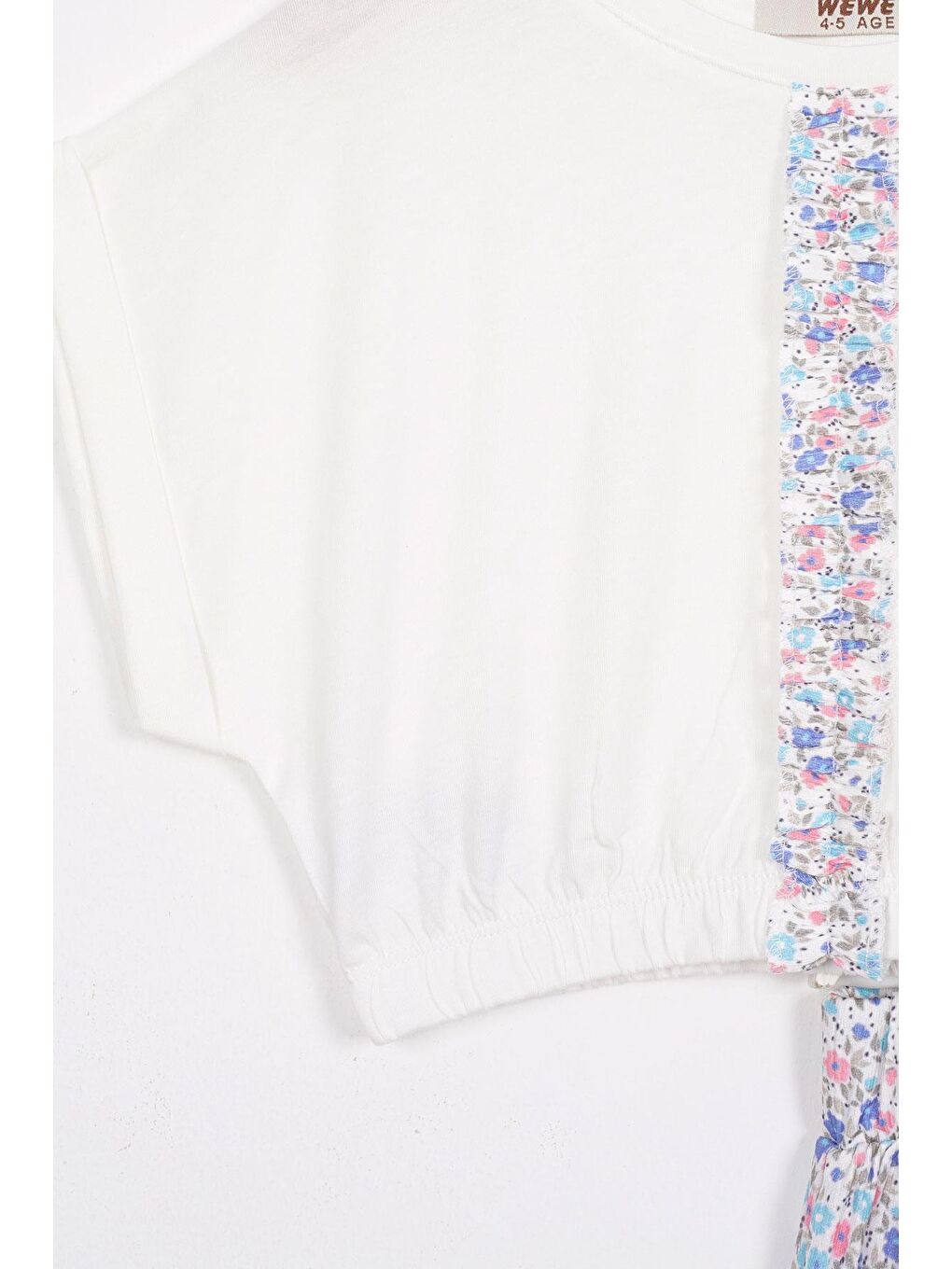 Beli Lastikli Duble Kol Çiçekli Mavi Renk Kız Çocuk Etekli Takım-2