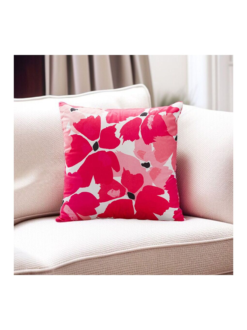Pembe Çiçek Desenli Yaz Dekoratif Kırlent Kılıfı 43x43-2