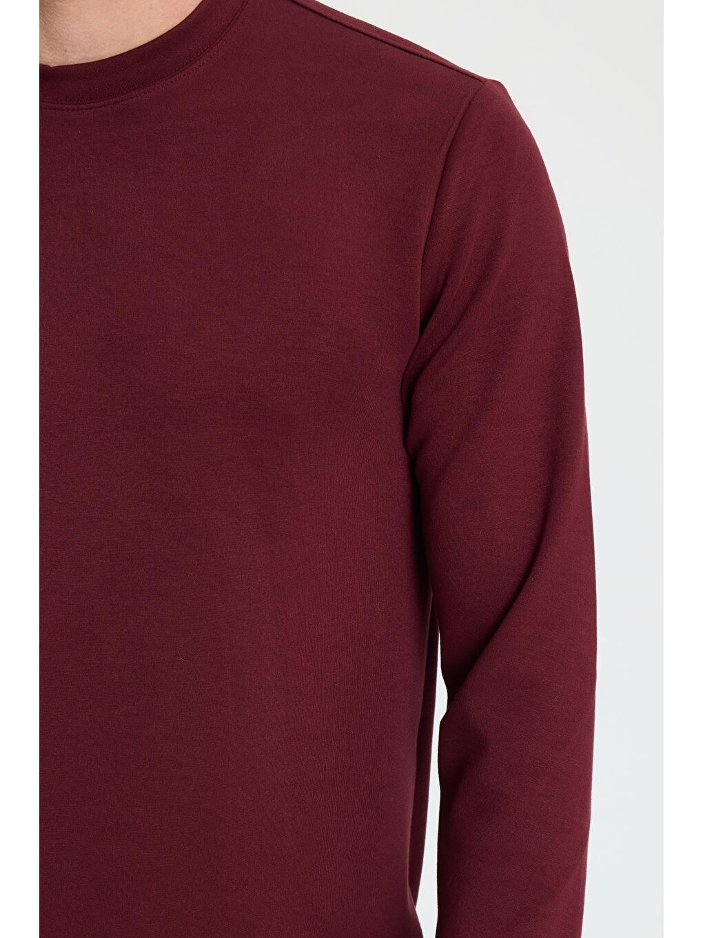 Erkek Standart Fit Normal Kesim Uzun Kollu Ekstra Soft Modal Kumaş Bisiklet Yaka Bordo Sweatshirt-2