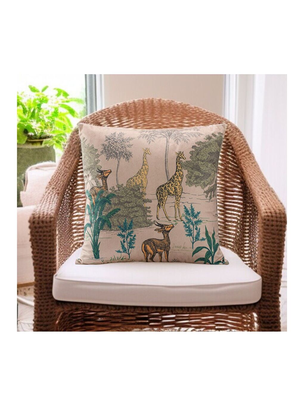 Kahverengi Tropikal Hayvan Desen Dekoratif Kırlent Kılıfı 43x43
