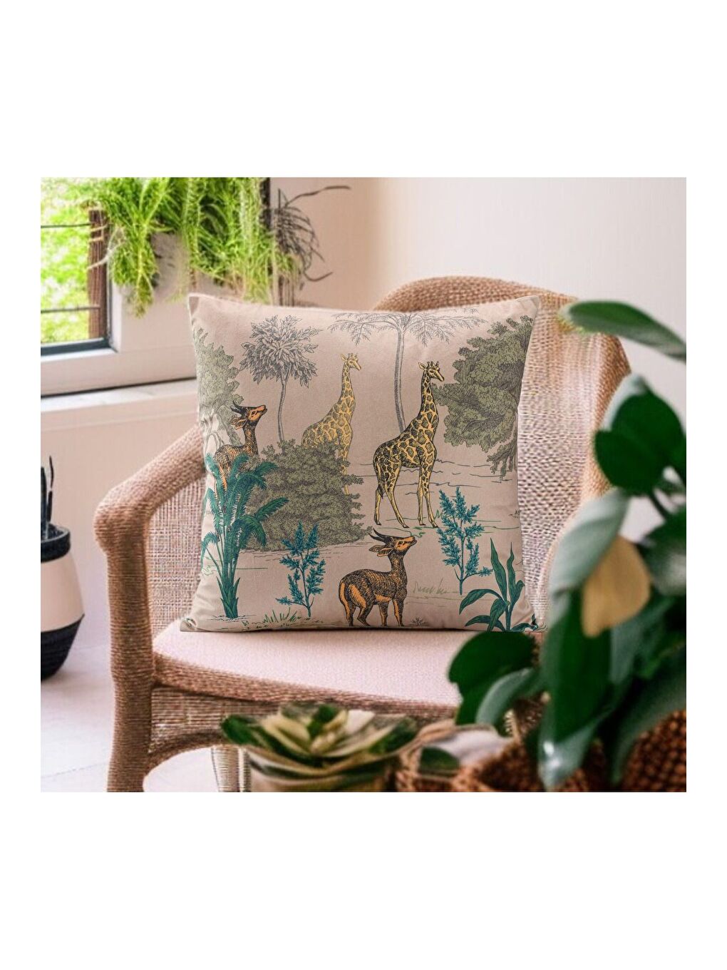 Kahverengi Tropikal Hayvan Desen Dekoratif Kırlent Kılıfı 43x43-1