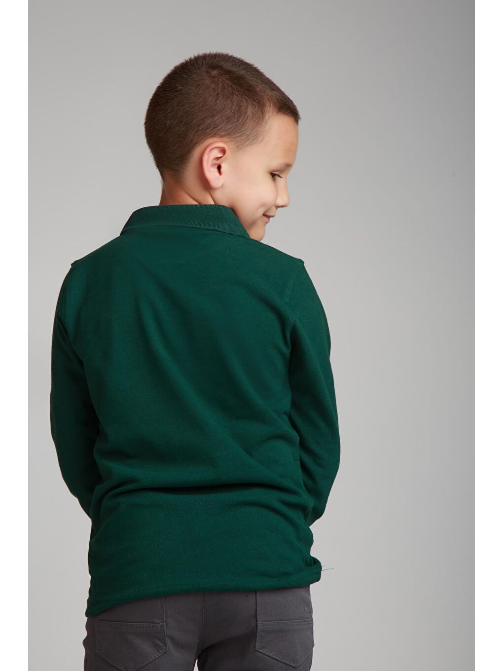 ajn Haki-Yeşil Kids Polo Yaka Basic Uzun Kollu Erkek Çocuk Tişört - 4