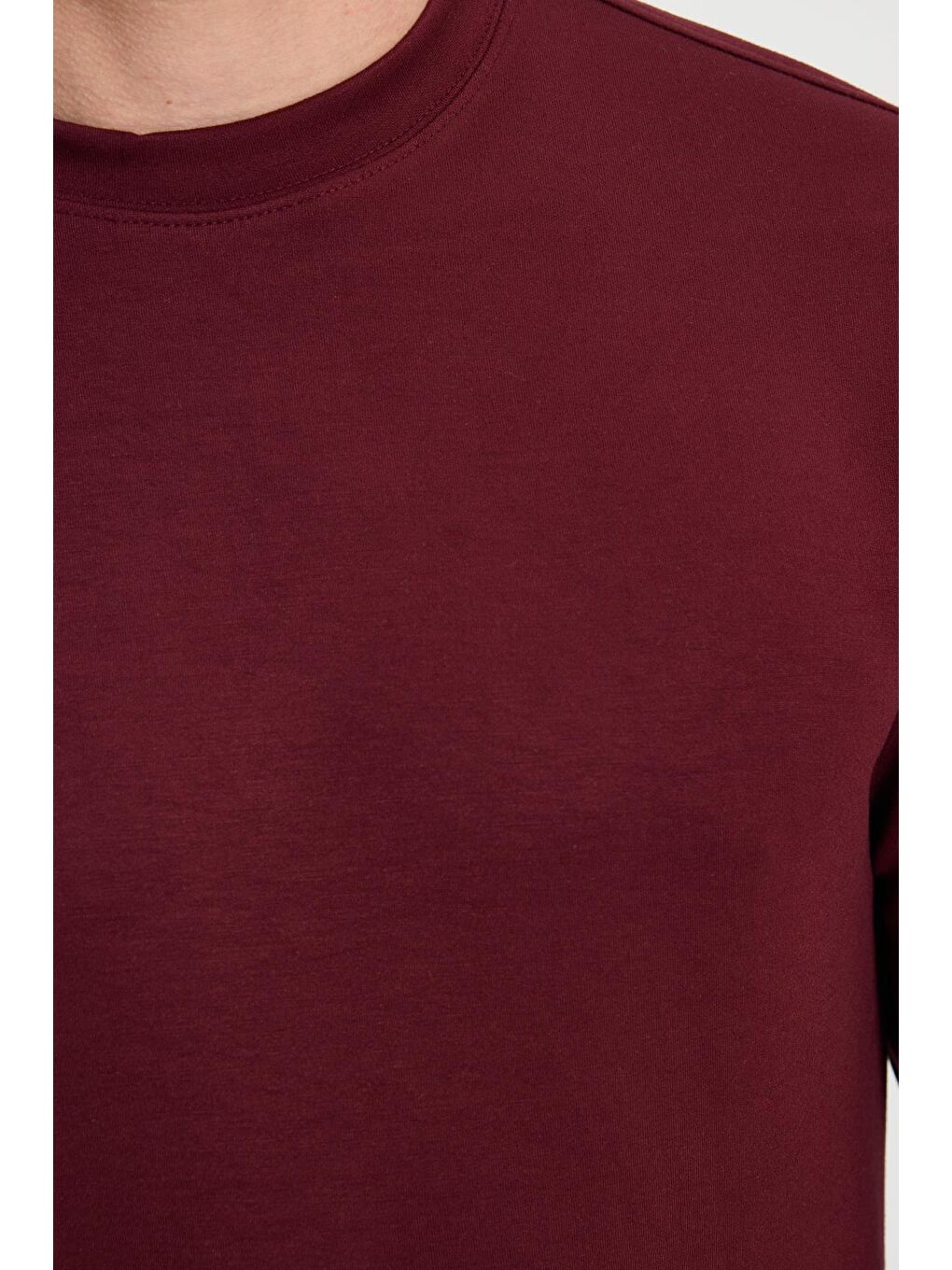 Erkek Standart Fit Normal Kesim Uzun Kollu Ekstra Soft Modal Kumaş Bisiklet Yaka Bordo Sweatshirt-6