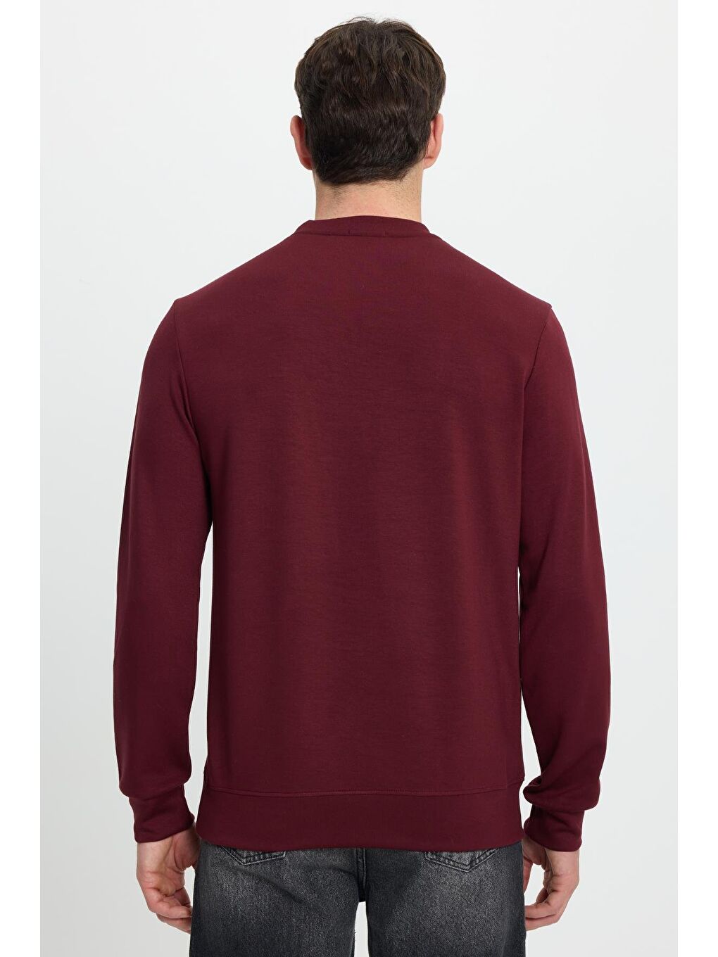 Erkek Standart Fit Normal Kesim Uzun Kollu Ekstra Soft Modal Kumaş Bisiklet Yaka Bordo Sweatshirt-7