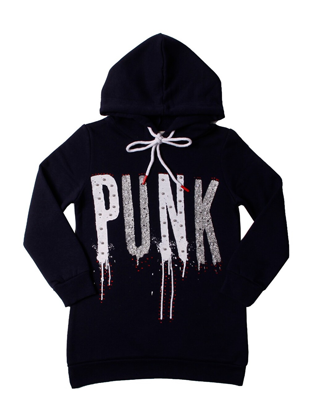 Lacivert Kız Çocuk Sweatshirt Kapüşonlu Punk Baskılı
