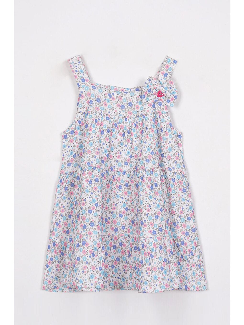 Fiyonk Detaylı Mavi Renk Kız Çocuk Elbise