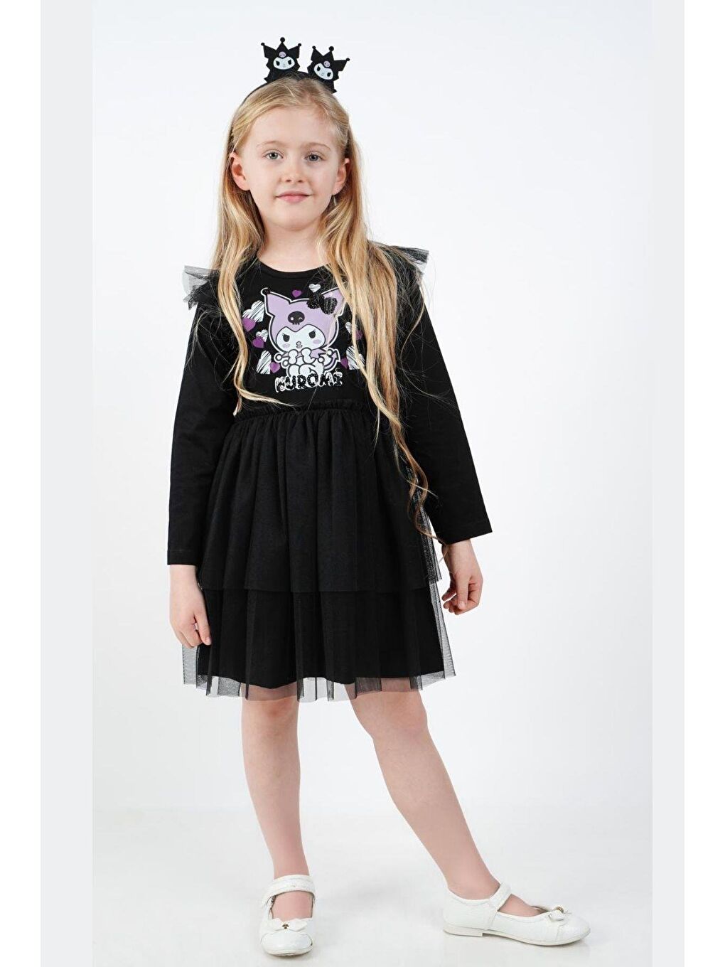 Siyah Kız Çocuk Kuromi Tül Detaylı Elbise