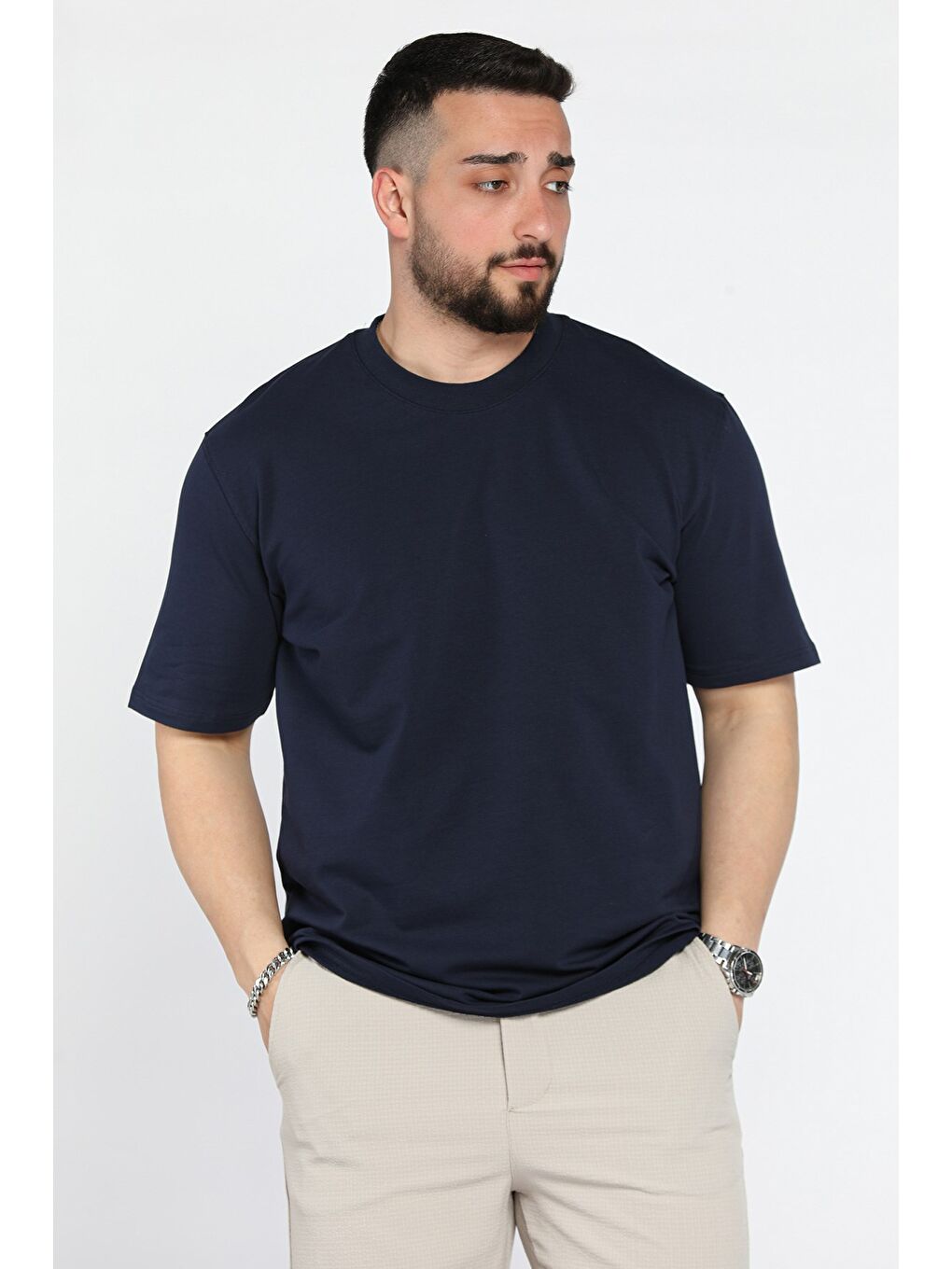 Lacivert Erkek Bisiklet Yaka Tişört