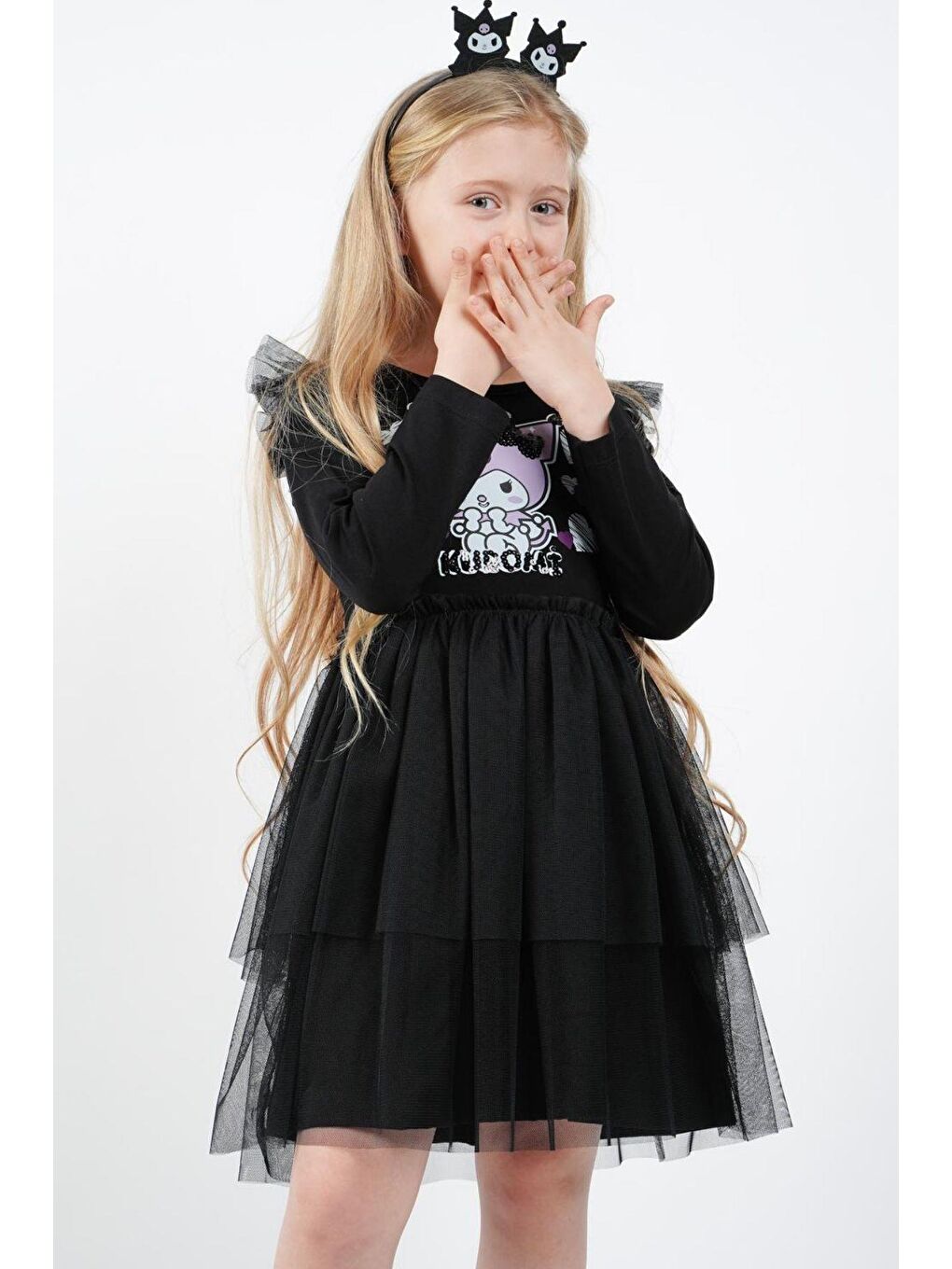Siyah Kız Çocuk Kuromi Tül Detaylı Elbise-2