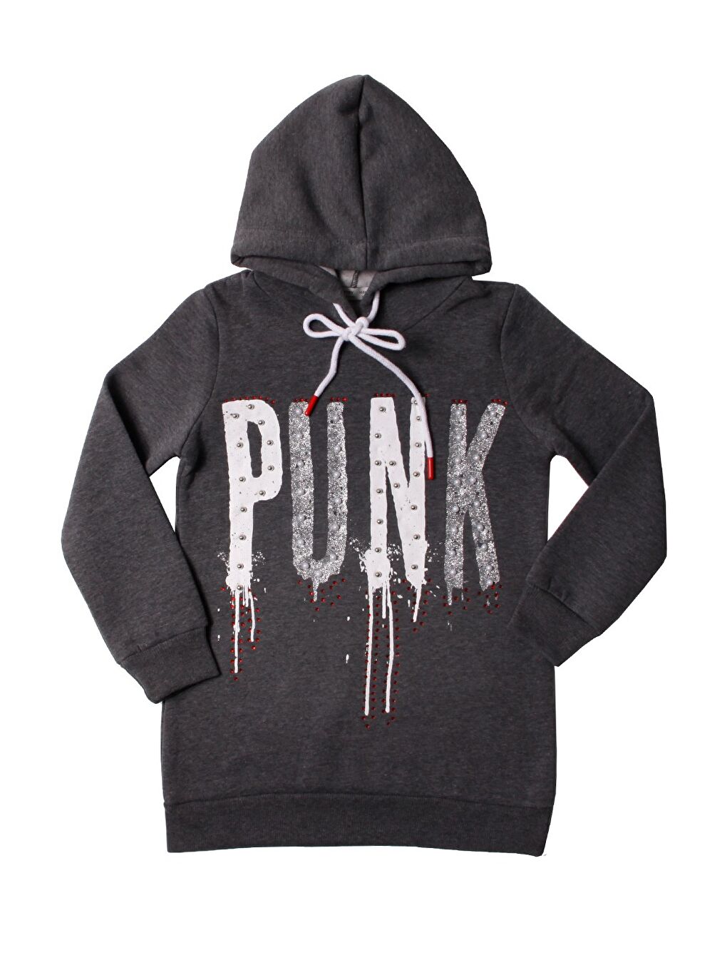 Antrasit Kız Çocuk Sweatshirt Kapüşonlu Punk Baskılı