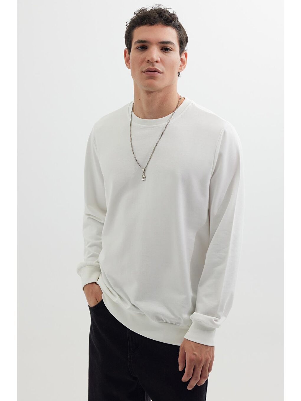 Karışık Erkek 3'Lü Taş-Beyaz-Bordo Relax Fit Rahat Kesim %100 Pamuk 2 İplik Bisiklet Yaka Sweatshirt-2