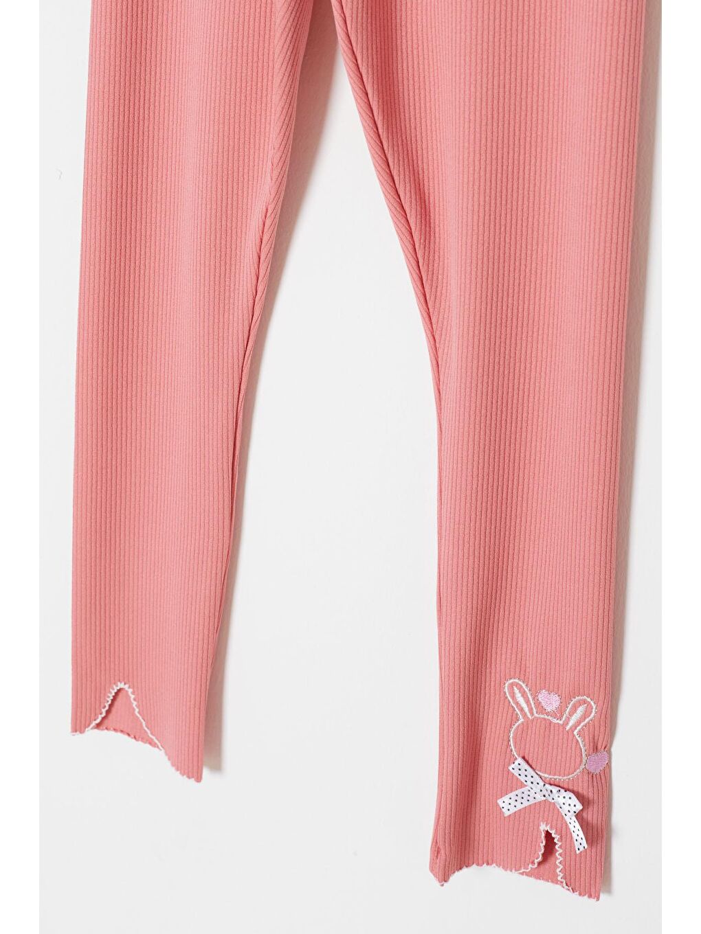 Pembe Somon Fiyonklu Tavşan Nakışlı Fitilli Kız Çocuk Yırtmaçlı Tayt 18149-2