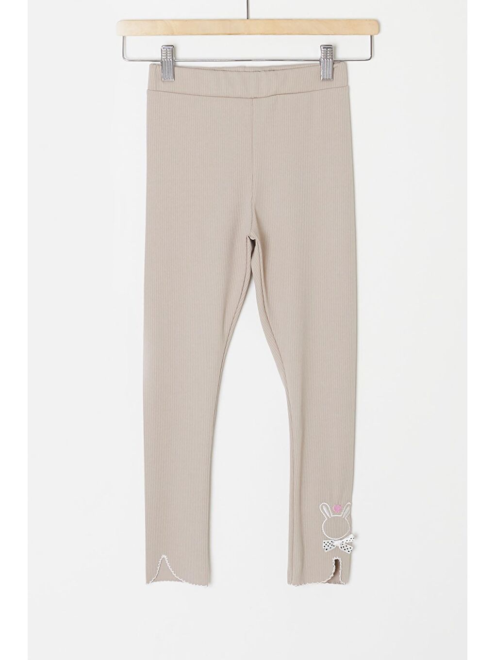 Bej Fiyonklu Tavşan Nakışlı Fitilli Kız Çocuk Yırtmaçlı Tayt 18150