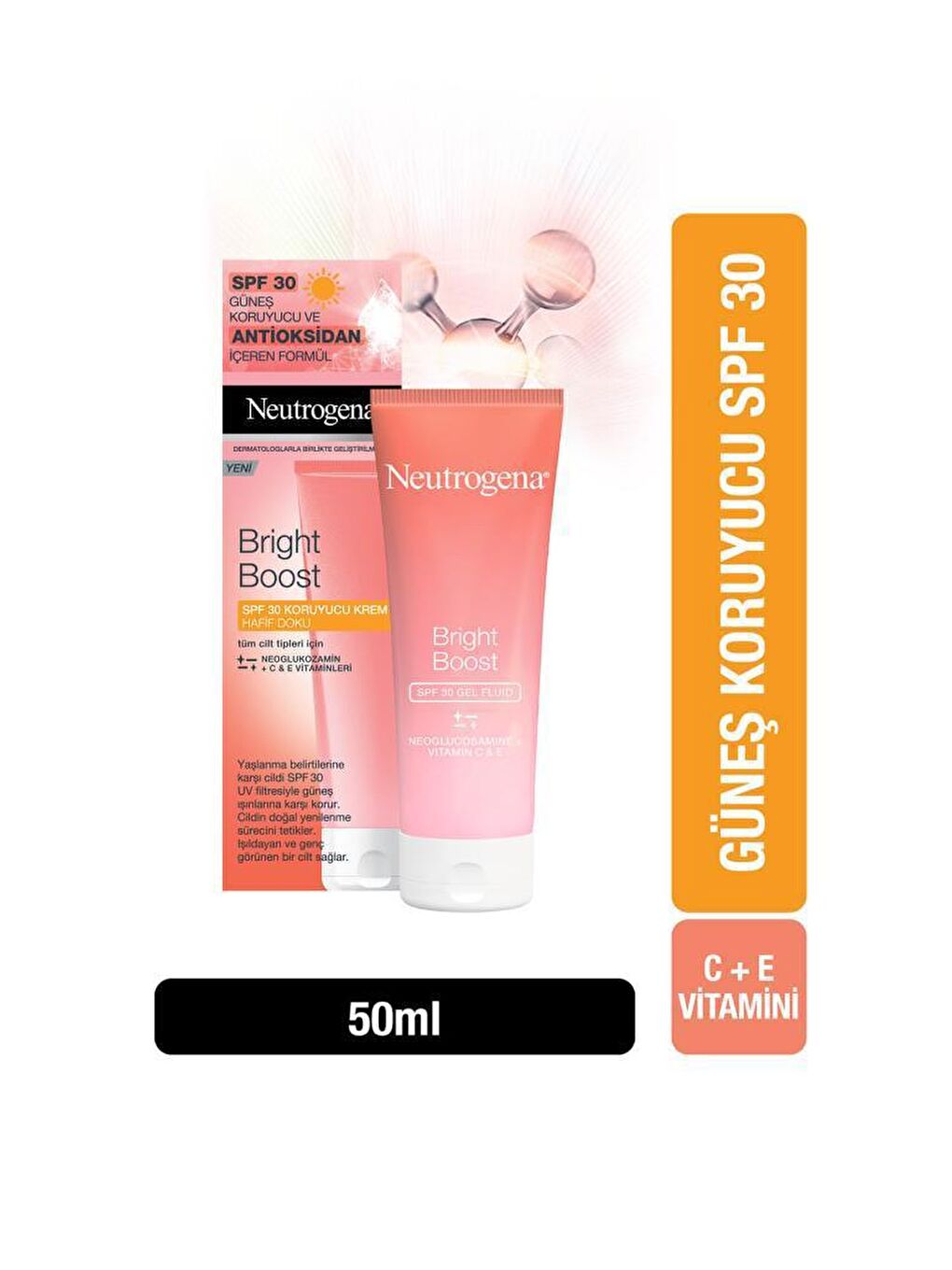 Neutrogena Renksiz Bright Boost SPF 30 Yüz Güneş Kremi İçeren Koruyucu Krem 50 ml