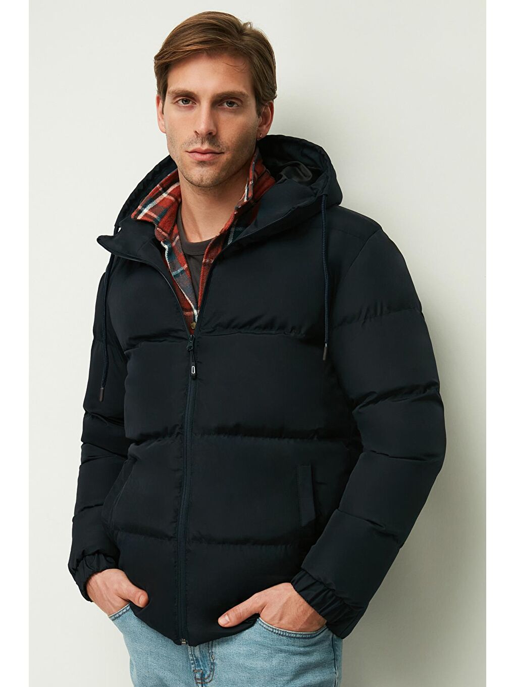 Lacivert Erkek Astarlı Kapüşonlu Kışlık Şişme Mont  DM-650