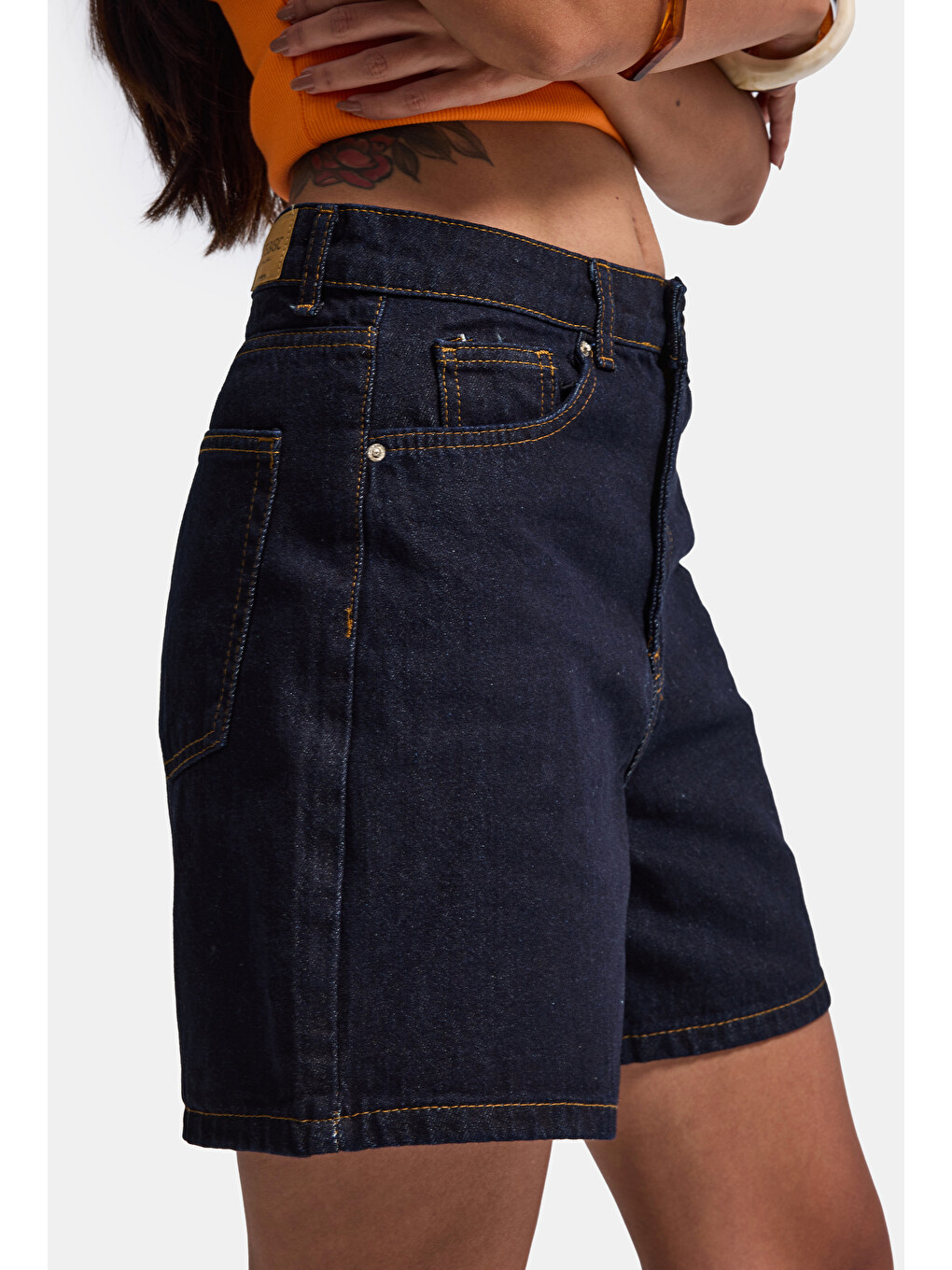 Kadın İndigo Selvedge Diana 7s6-50 Relax Mom Fit Denim Şort-1