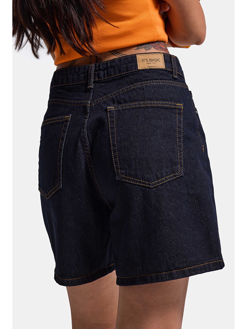 Kadın İndigo Selvedge Diana 7s6-50 Relax Mom Fit Denim Şort-2