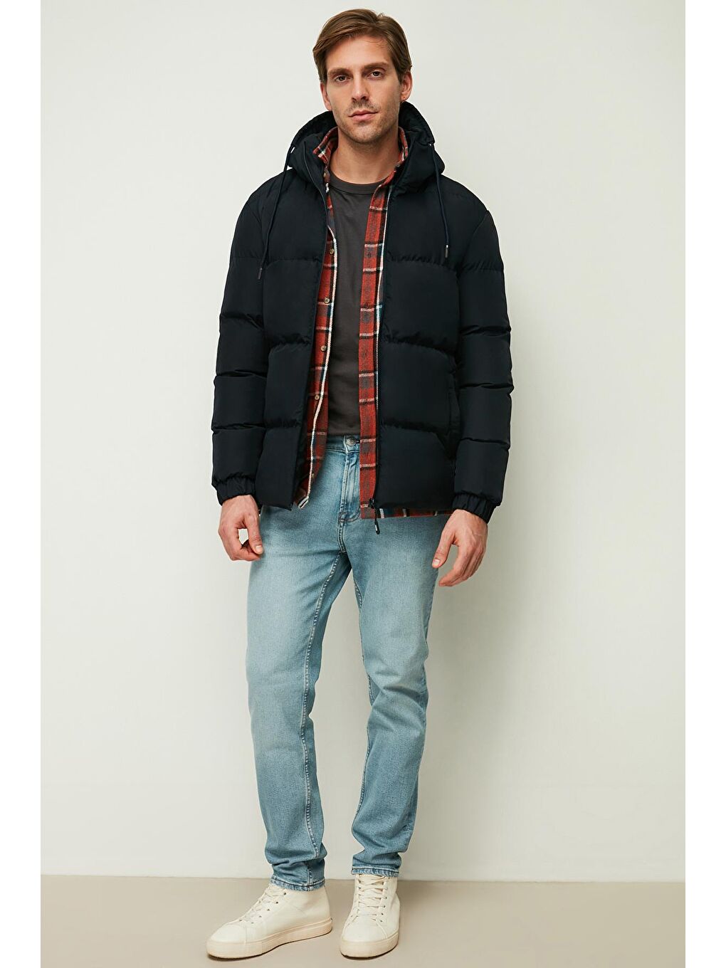 Lacivert Erkek Astarlı Kapüşonlu Kışlık Şişme Mont  DM-650-1