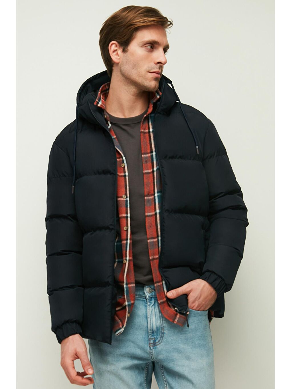 Lacivert Erkek Astarlı Kapüşonlu Kışlık Şişme Mont  DM-650-2