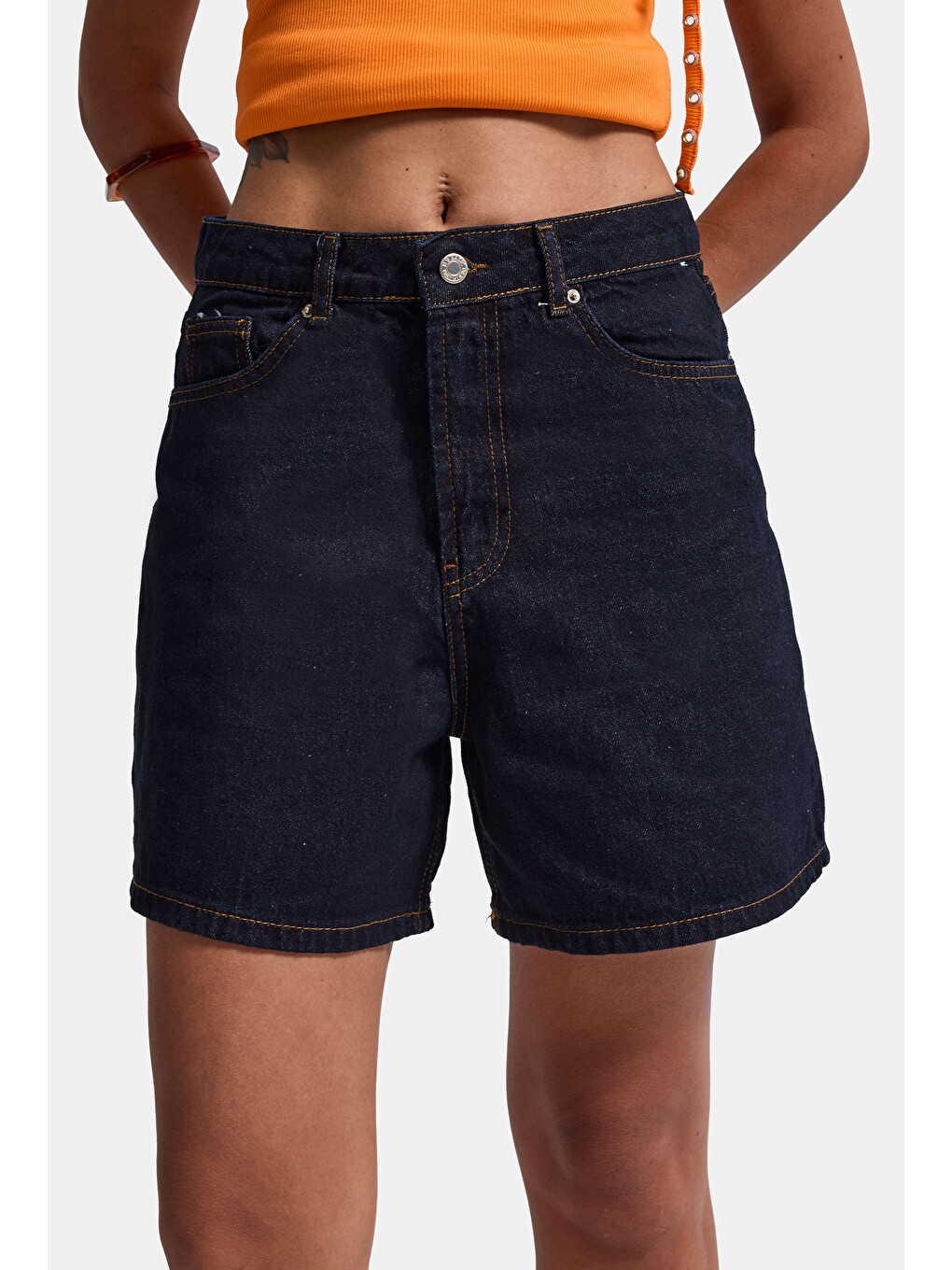 Kadın İndigo Selvedge Diana 7s6-50 Relax Mom Fit Denim Şort-3