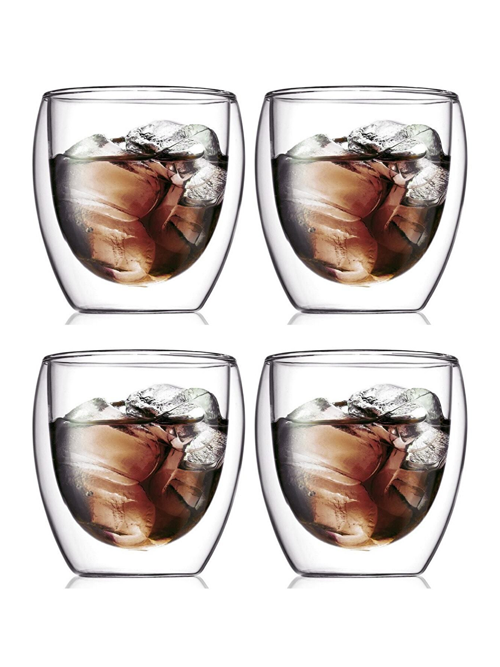 Renksiz Çift Cidarlı Borosilikat 250 ml Şeffaf Cam Bardak 4 Adet 2771